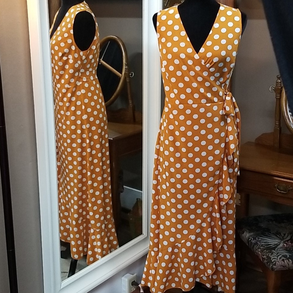 Papillon Poke a dot mustard wrap dress